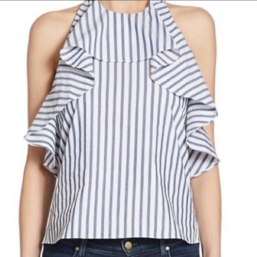 ALICE + OLIVIA| Stripe 100% Cotton Ruffle Swing Top